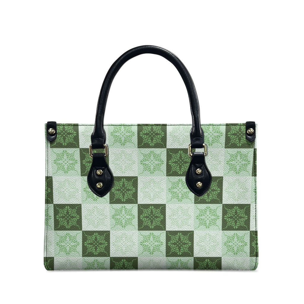 Sage Green Manta Ray Hawaiian Quilt Motif Leather Bag LT05 - Polynesian Pride