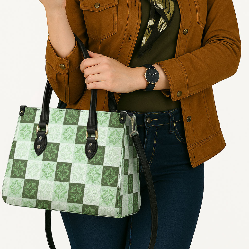 Sage Green Manta Ray Hawaiian Quilt Motif Leather Bag LT05 - Polynesian Pride