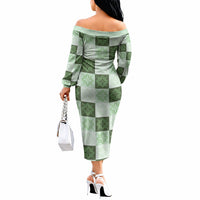 Sage Green Manta Ray Hawaiian Quilt Motif Off The Shoulder Long Sleeve Dress LT05 - Polynesian Pride