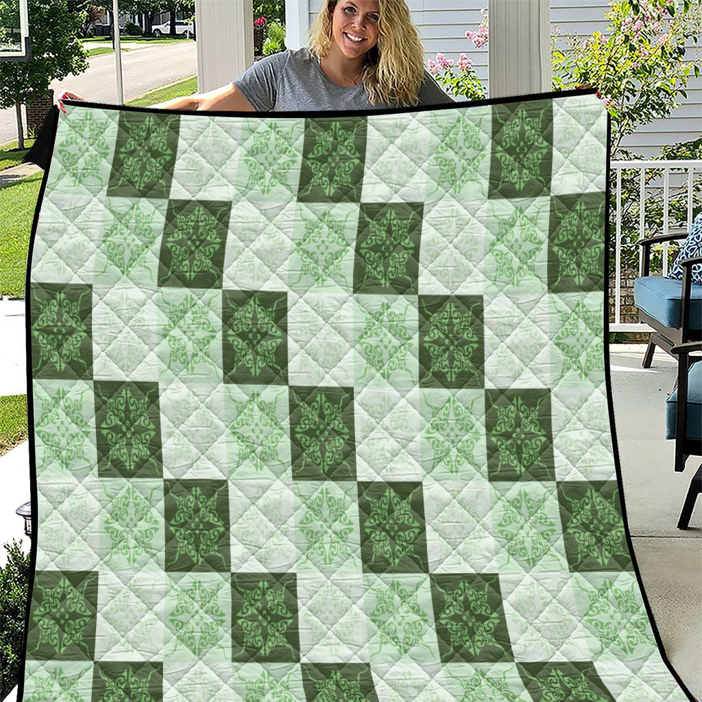 Sage Green Manta Ray Hawaiian Quilt Motif Quilt LT05 Green - Polynesian Pride