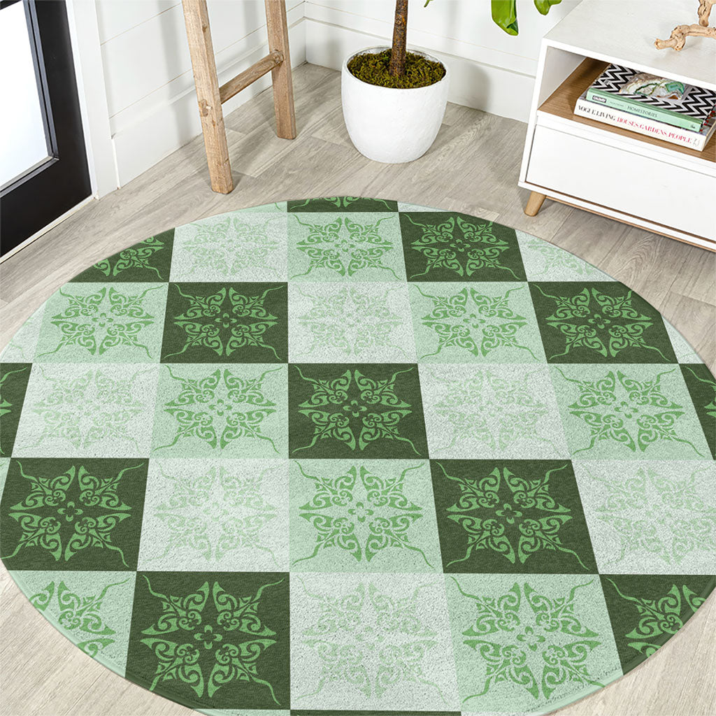 Sage Green Manta Ray Hawaiian Quilt Motif Round Carpet LT05 Green - Polynesian Pride