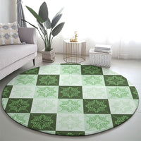 Sage Green Manta Ray Hawaiian Quilt Motif Round Carpet LT05 - Polynesian Pride