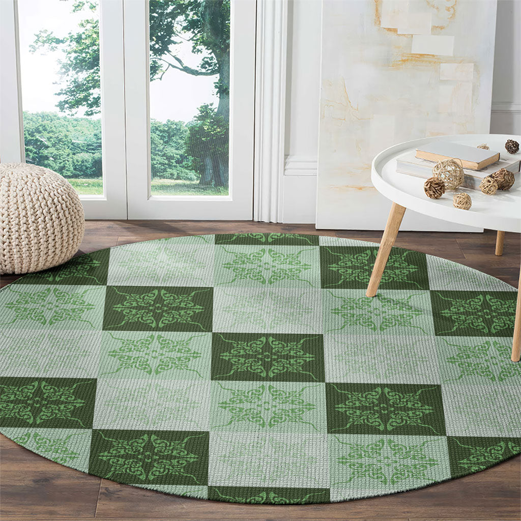 Sage Green Manta Ray Hawaiian Quilt Motif Round Carpet LT05 - Polynesian Pride
