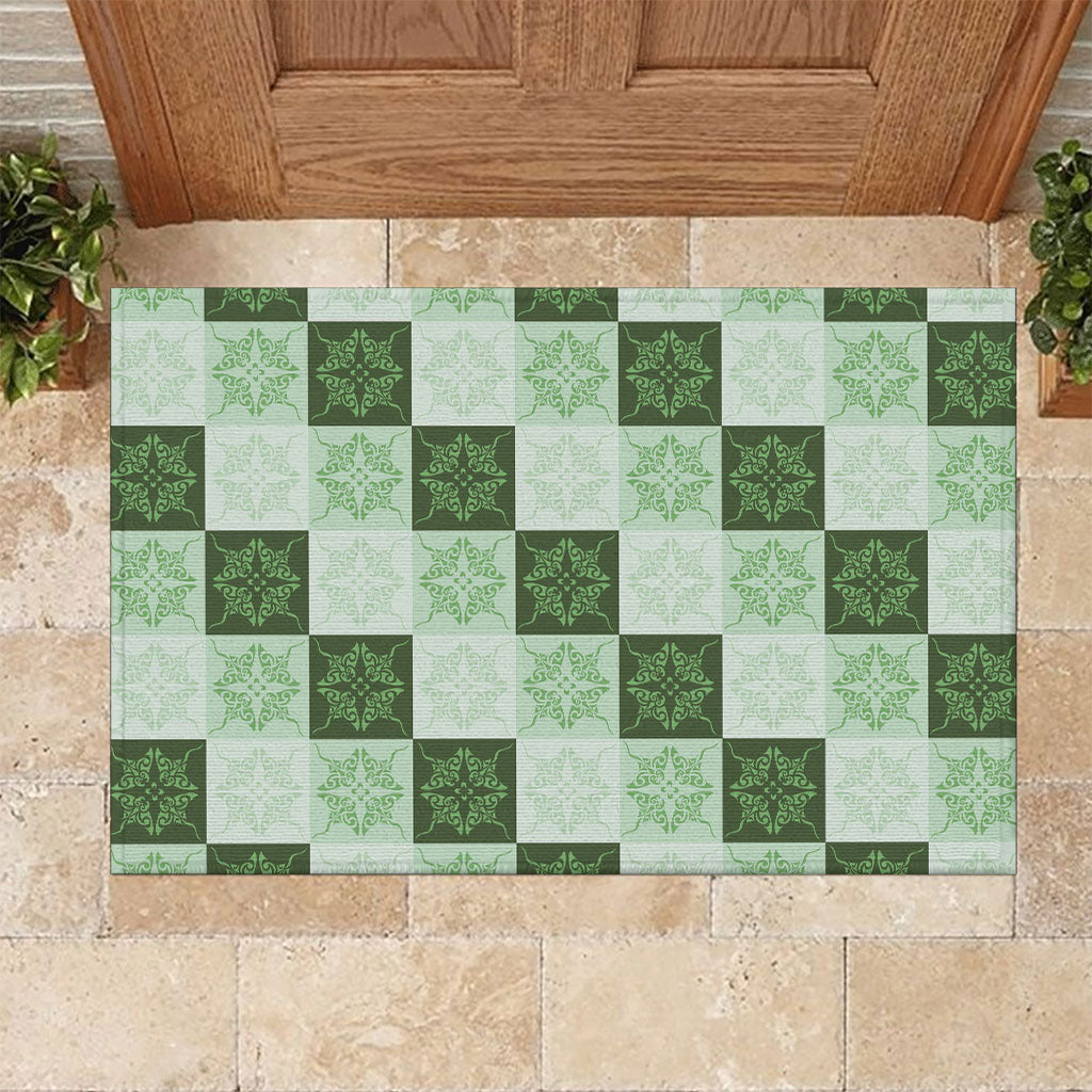 Sage Green Manta Ray Hawaiian Quilt Motif Rubber Doormat LT05 Green - Polynesian Pride