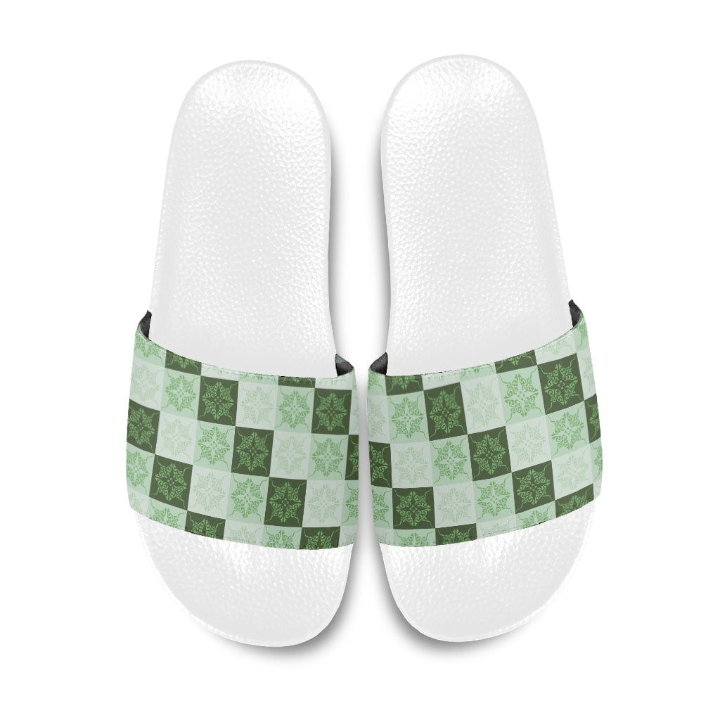 Sage Green Manta Ray Hawaiian Quilt Motif Slide Sandals LT05 Green - Polynesian Pride