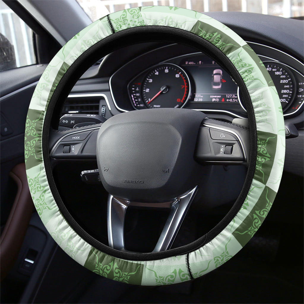 Sage Green Manta Ray Hawaiian Quilt Motif Steering Wheel Cover LT05 - Polynesian Pride
