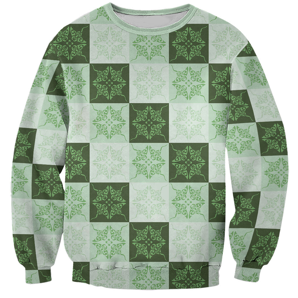 Sage Green Manta Ray Hawaiian Quilt Motif Sweatshirt LT05 Unisex Green - Polynesian Pride