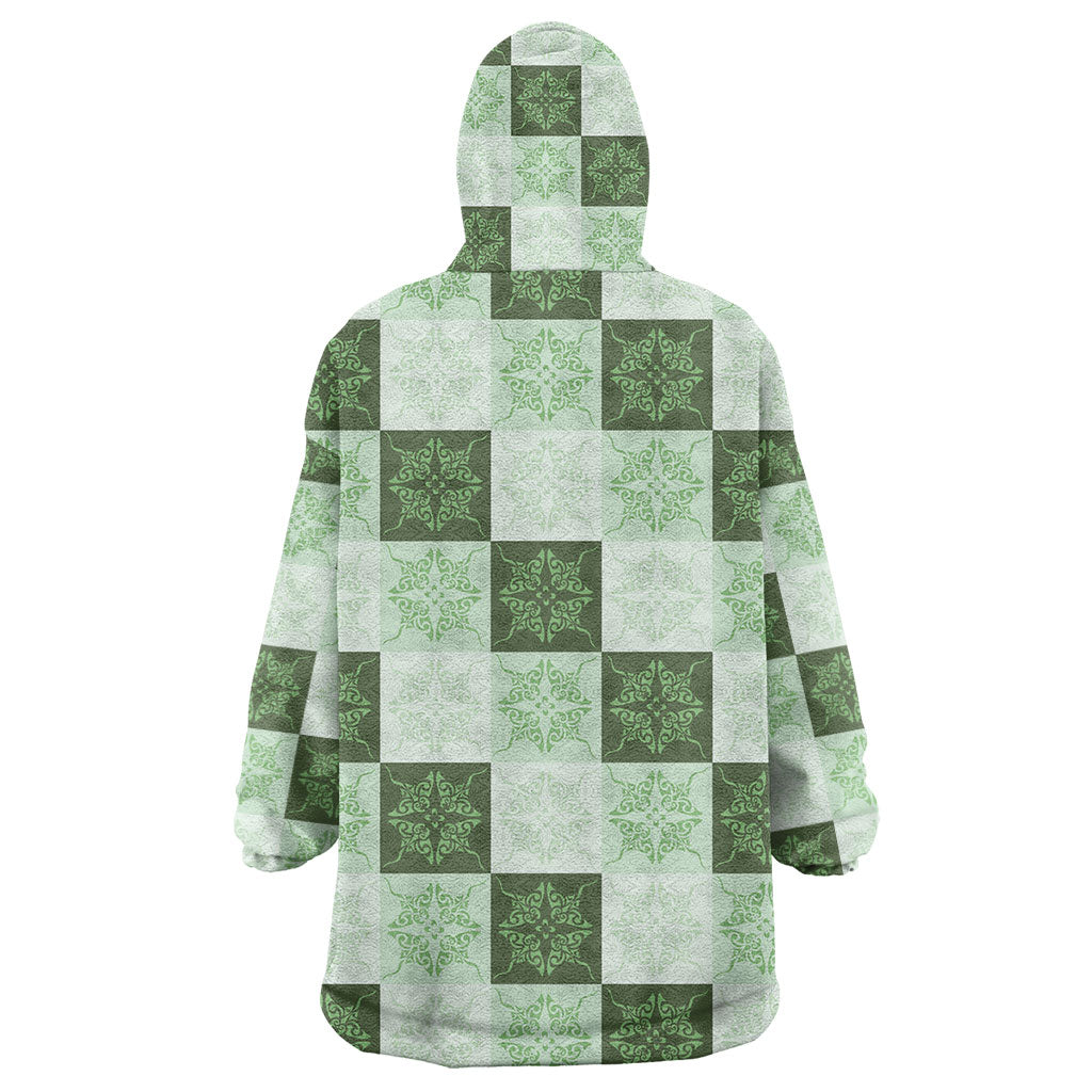 Sage Green Manta Ray Hawaiian Quilt Motif Wearable Blanket Hoodie LT05 - Polynesian Pride