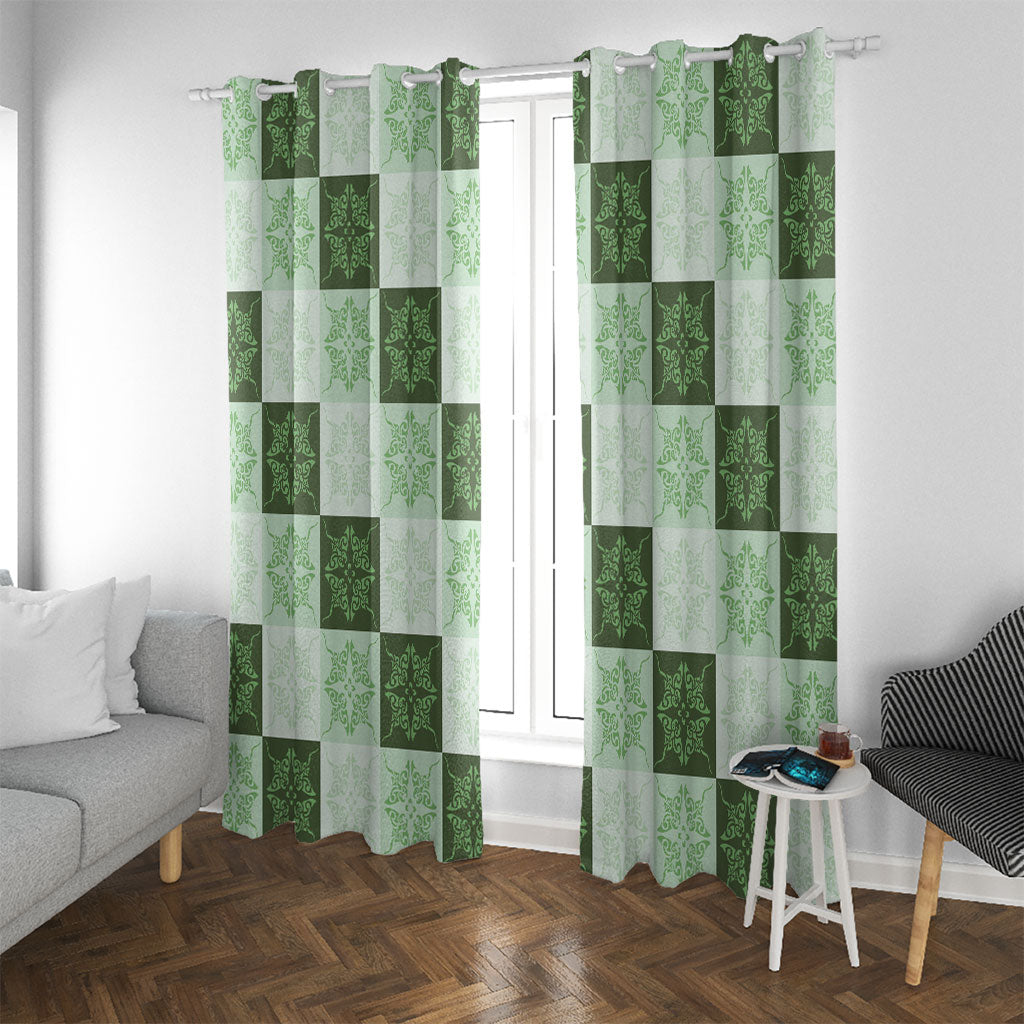 Sage Green Manta Ray Hawaiian Quilt Motif Window Curtain LT05 With Grommets Green - Polynesian Pride