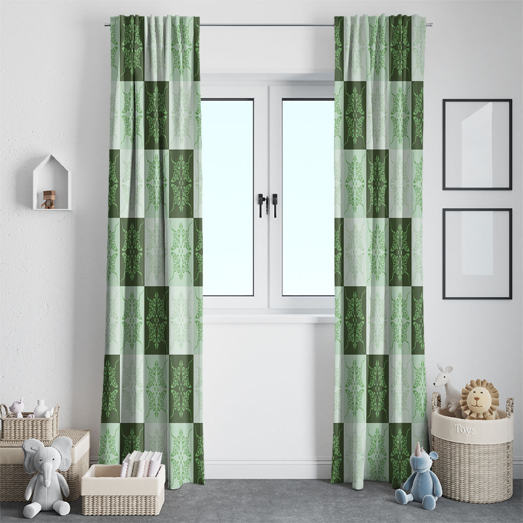 Sage Green Manta Ray Hawaiian Quilt Motif Window Curtain LT05 - Polynesian Pride