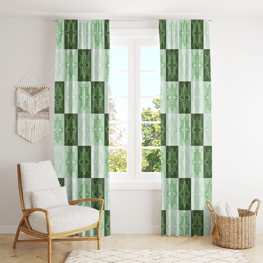 Sage Green Manta Ray Hawaiian Quilt Motif Window Curtain LT05 - Polynesian Pride