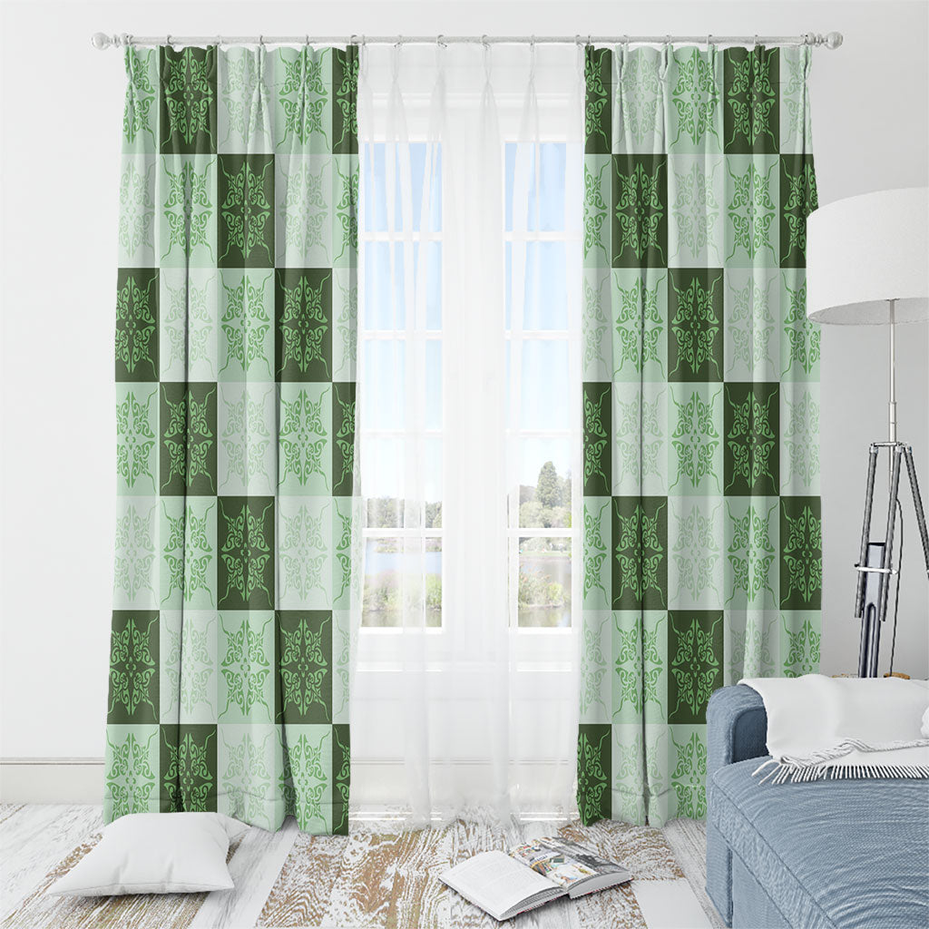 Sage Green Manta Ray Hawaiian Quilt Motif Window Curtain LT05 - Polynesian Pride