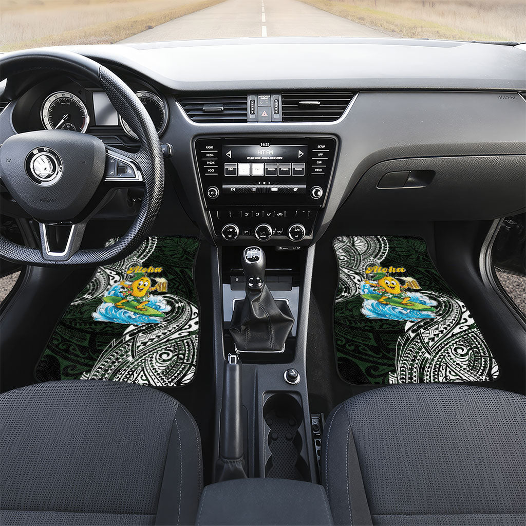 Aloha Hawaii Mango Surfing Car Mats Polynesian Style LT05 Set 2pcs - Front Black - Polynesian Pride