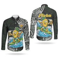 Aloha Hawaii Mango Surfing Couples Matching Summer Maxi Dress and Long Sleeve Button Shirt Polynesian Style LT05 - Polynesian Pride