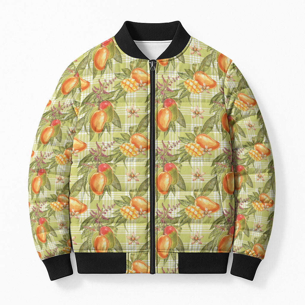 Vintage Hawaii Mango Bomber Puffer Jacket Yellow Green Hawaiian Palaka LT05 Unisex Green - Polynesian Pride