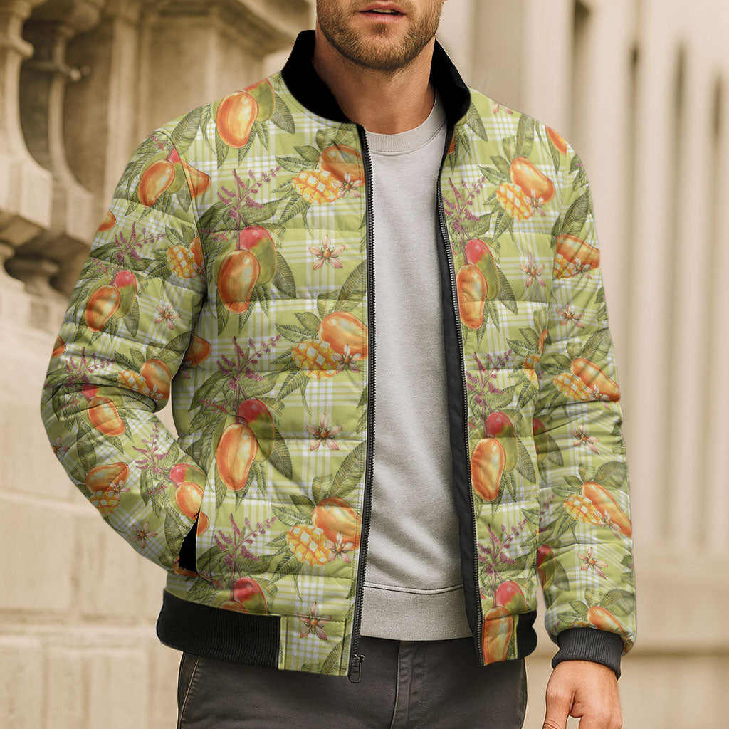 Vintage Hawaii Mango Bomber Puffer Jacket Yellow Green Hawaiian Palaka LT05 - Polynesian Pride