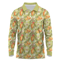 Vintage Hawaii Mango Long Sleeve Polo Shirt Yellow Green Hawaiian Palaka LT05 Green - Polynesian Pride