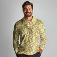 Vintage Hawaii Mango Long Sleeve Polo Shirt Yellow Green Hawaiian Palaka LT05 - Polynesian Pride
