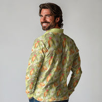 Vintage Hawaii Mango Long Sleeve Polo Shirt Yellow Green Hawaiian Palaka LT05 - Polynesian Pride