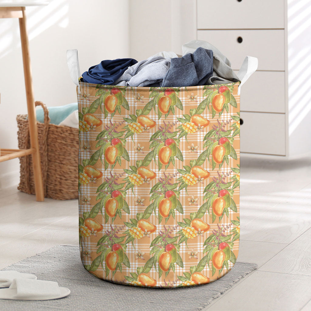 Vintage Hawaii Mango Laundry Basket Coral Hawaiian Palaka LT05 Orange - Polynesian Pride