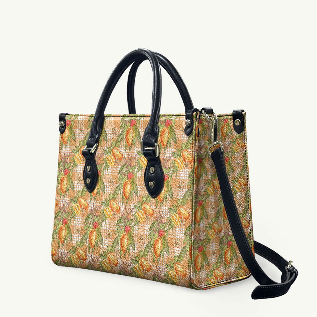 Vintage Hawaii Mango Leather Bag Coral Hawaiian Palaka LT05 Orange - Polynesian Pride