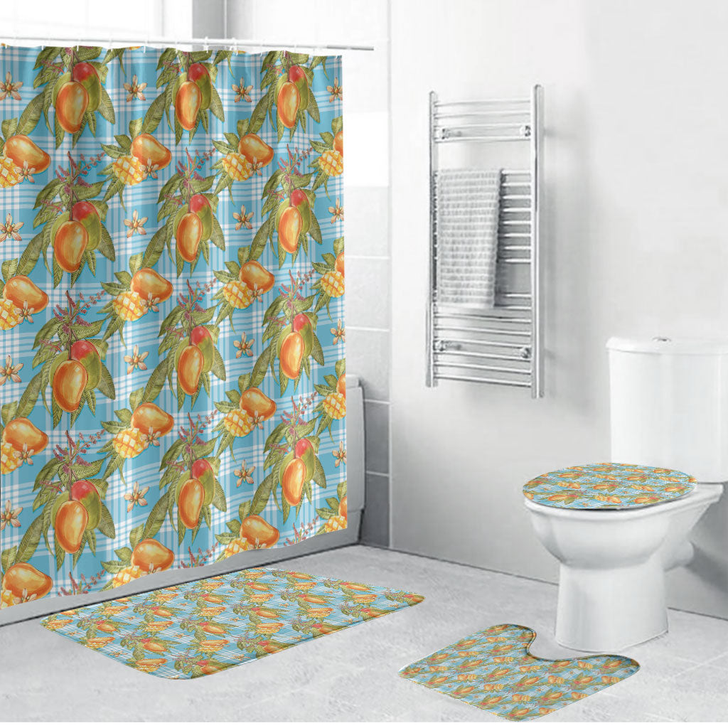 Vintage Hawaii Mango Bathroom Set Blue Hawaiian Palaka LT05 Bathroom Set (4 pcs) Blue - Polynesian Pride