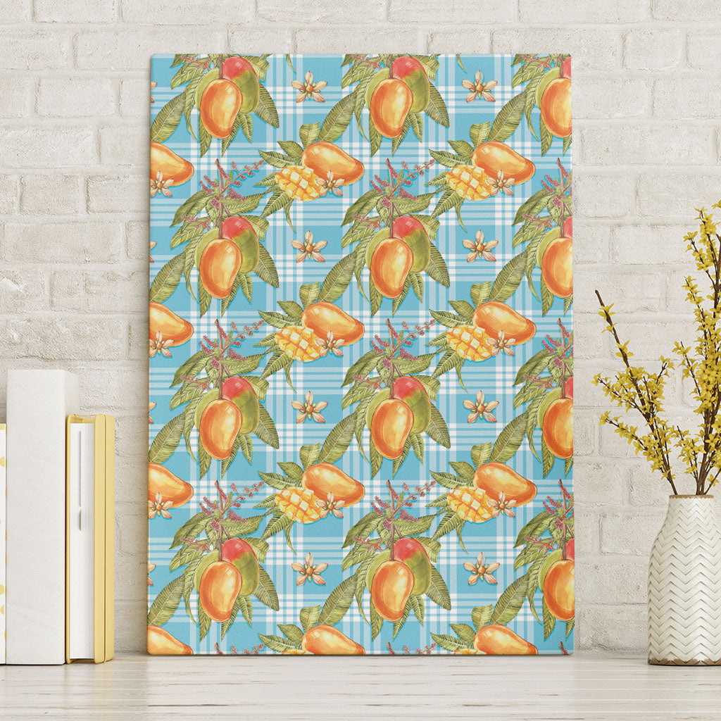 Vintage Hawaii Mango Canvas Wall Art Blue Hawaiian Palaka LT05 Without Frame Blue - Polynesian Pride