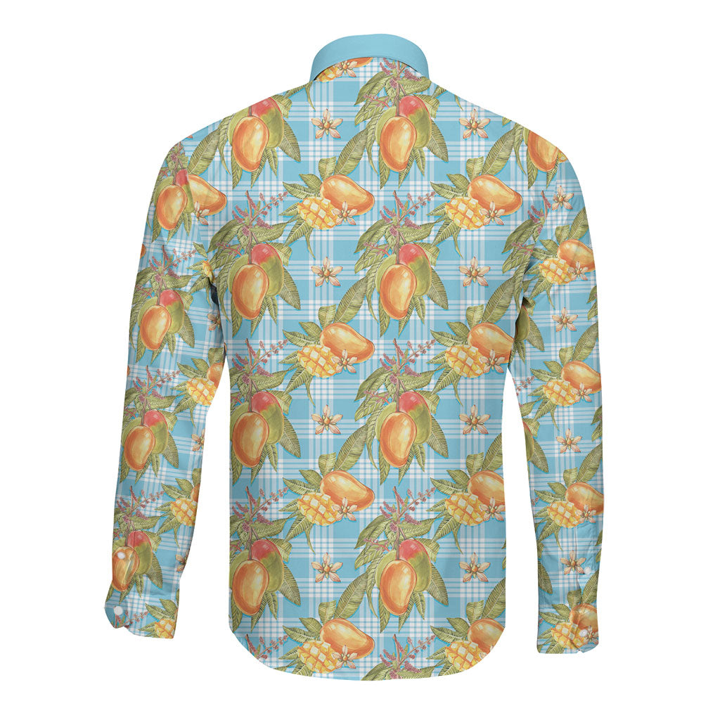 Vintage Hawaii Mango Long Sleeve Button Shirt Blue Hawaiian Palaka LT05 - Polynesian Pride