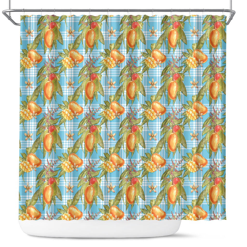 Vintage Hawaii Mango Shower Curtain Blue Hawaiian Palaka LT05 Blue - Polynesian Pride