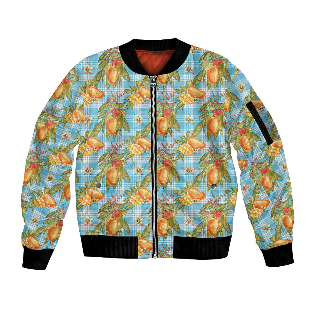 Vintage Hawaii Mango Sleeve Zip Bomber Jacket Blue Hawaiian Palaka LT05 Unisex Blue - Polynesian Pride
