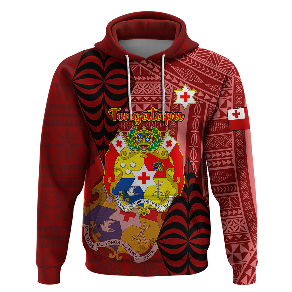 Personalized Tonga Hoodie Coat Of Arms Tongatapu With Ngatu Pattern LT05 Red - Polynesian Pride