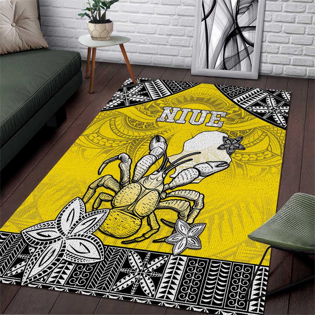 Happy Niue Constitution Day Area Rug Niuean Crab Hiapo Pattern Yellow Version LT05 Yellow - Polynesian Pride