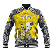 Personalised Happy Niue Constitution Day Baseball Jacket Niuean Crab Hiapo Pattern Yellow Version LT05 Unisex Yellow - Polynesian Pride