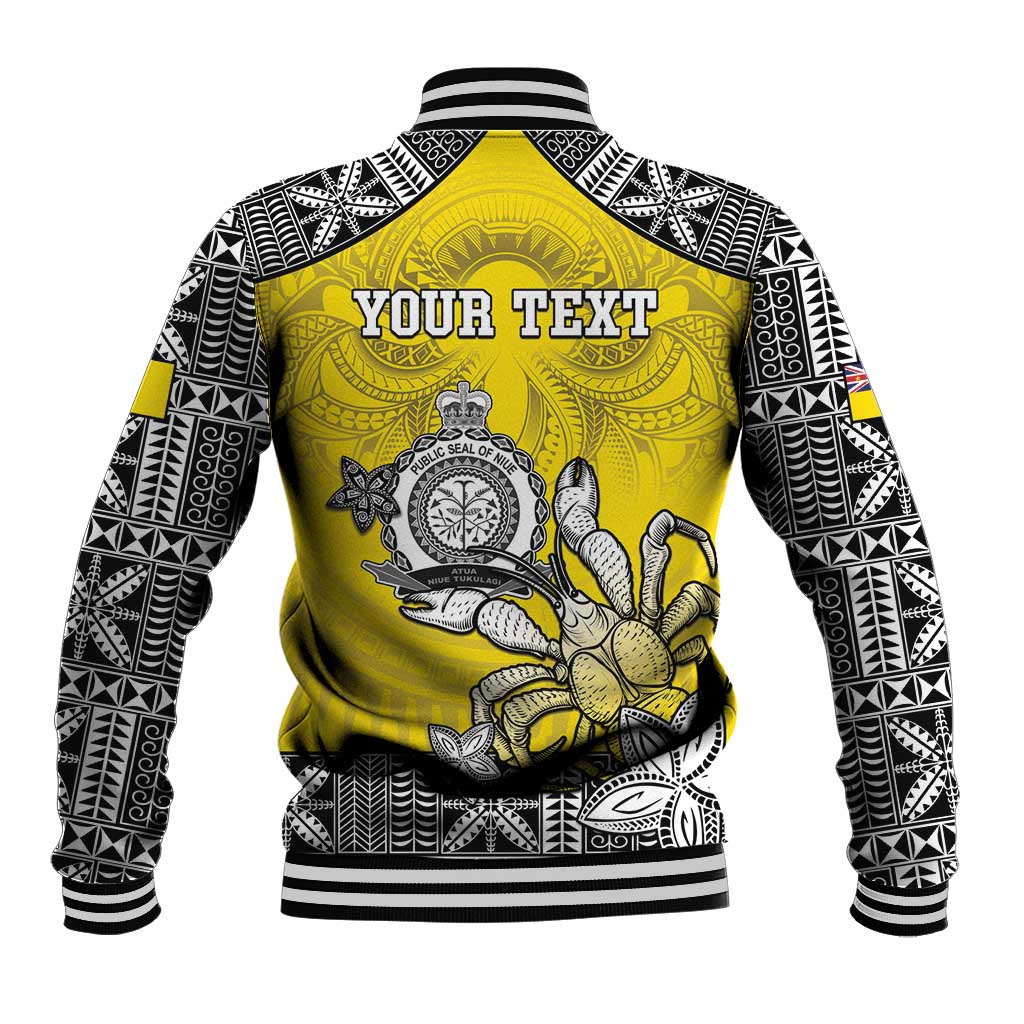 Personalised Happy Niue Constitution Day Baseball Jacket Niuean Crab Hiapo Pattern Yellow Version LT05 - Polynesian Pride