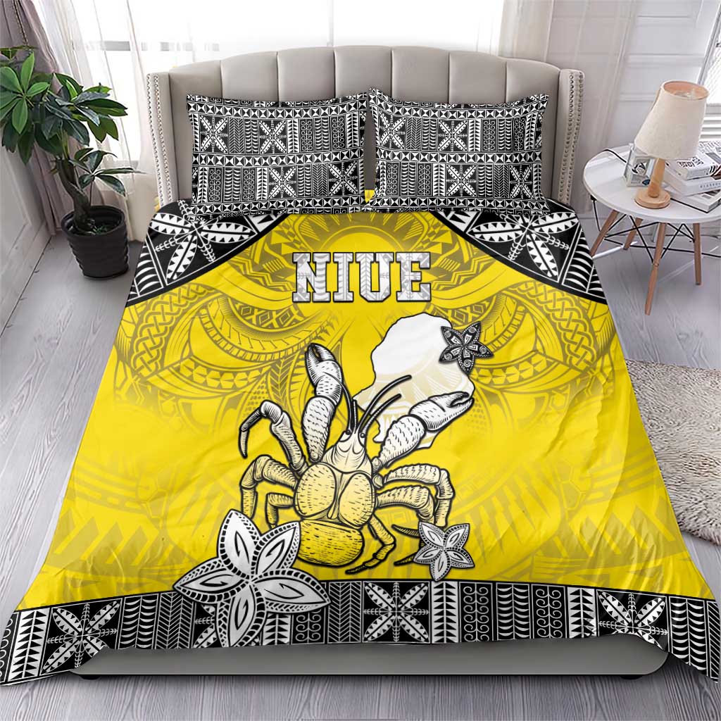 Happy Niue Constitution Day Bedding Set Niuean Crab Hiapo Pattern Yellow Version LT05 - Polynesian Pride
