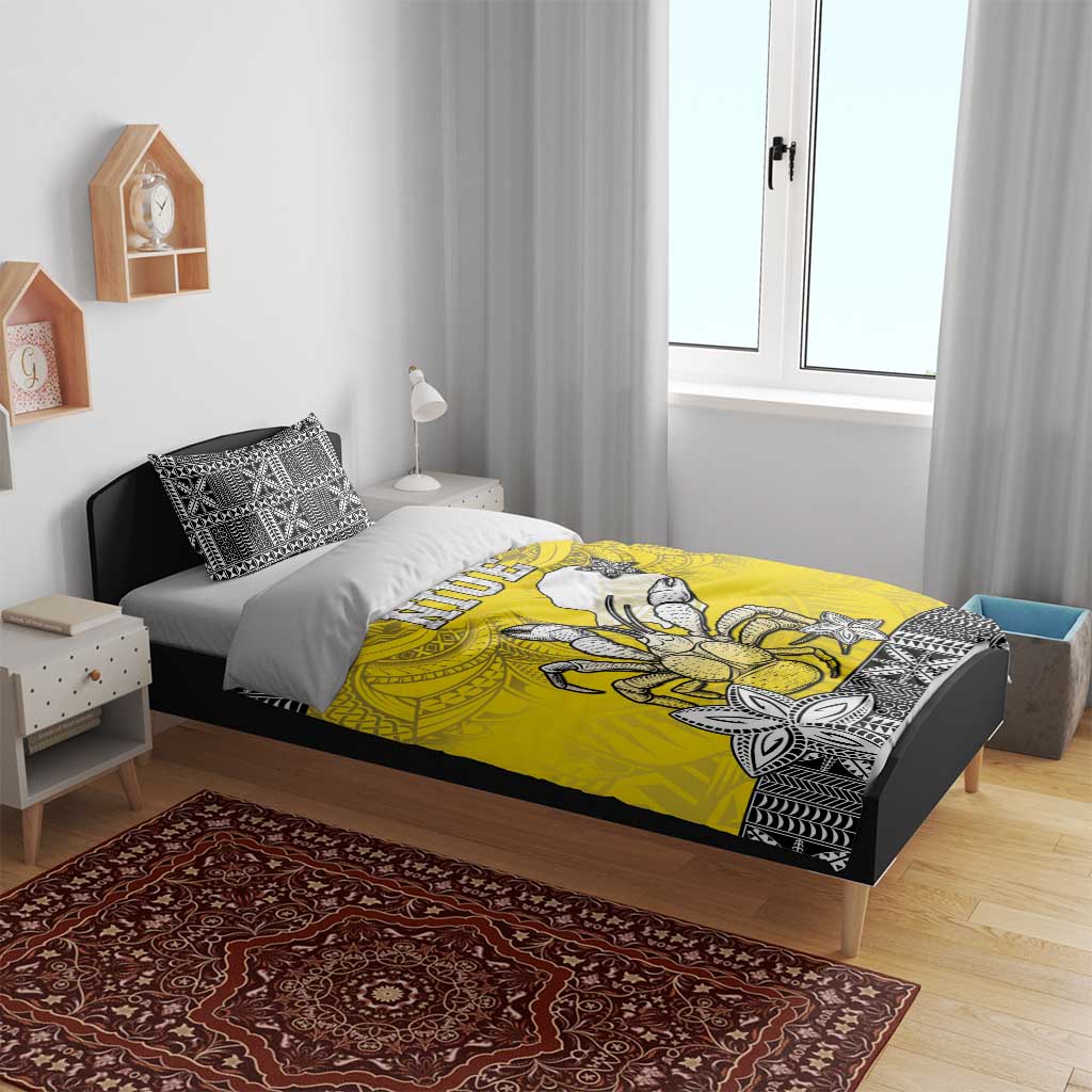 Happy Niue Constitution Day Bedding Set Niuean Crab Hiapo Pattern Yellow Version LT05 - Polynesian Pride