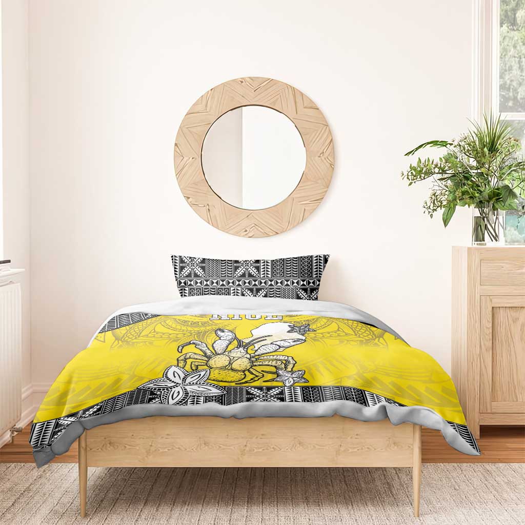 Happy Niue Constitution Day Bedding Set Niuean Crab Hiapo Pattern Yellow Version LT05 - Polynesian Pride