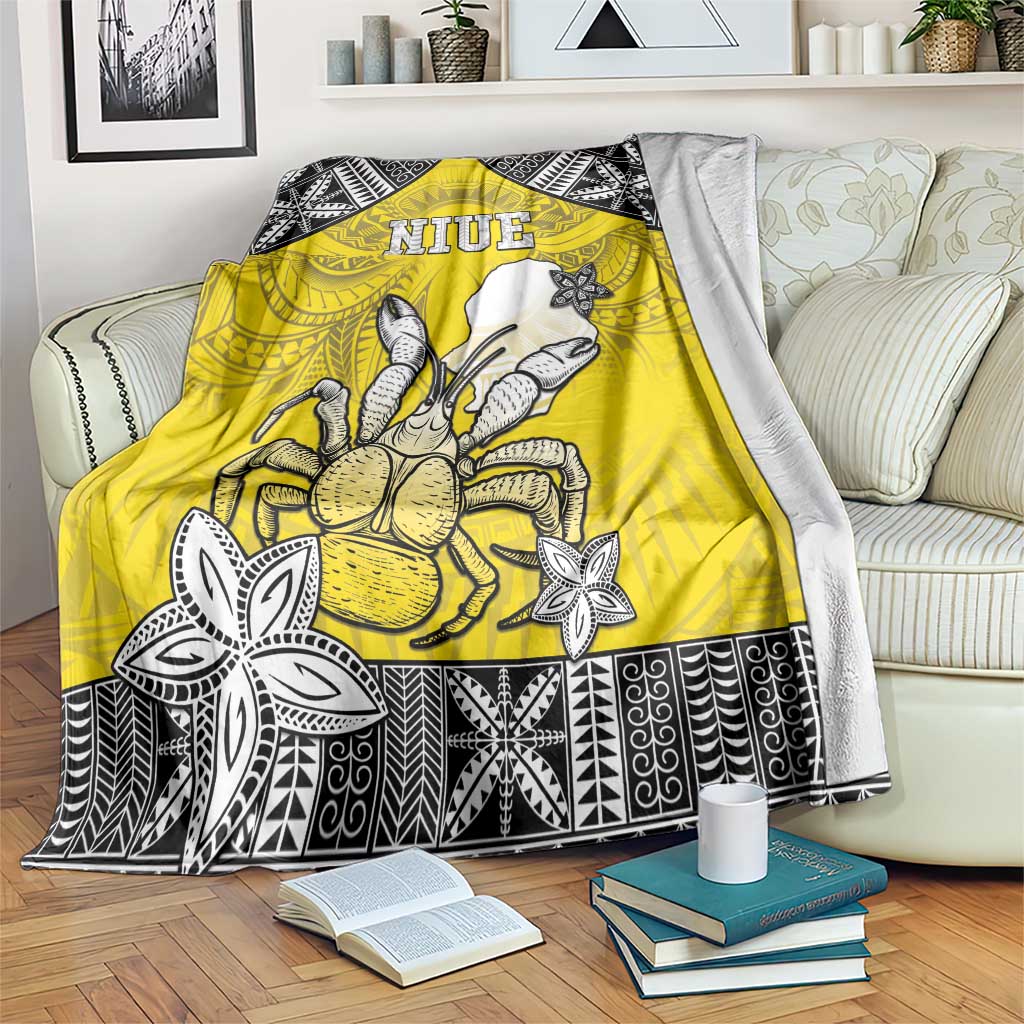 Happy Niue Constitution Day Blanket Niuean Crab Hiapo Pattern Yellow Version LT05 Yellow - Polynesian Pride