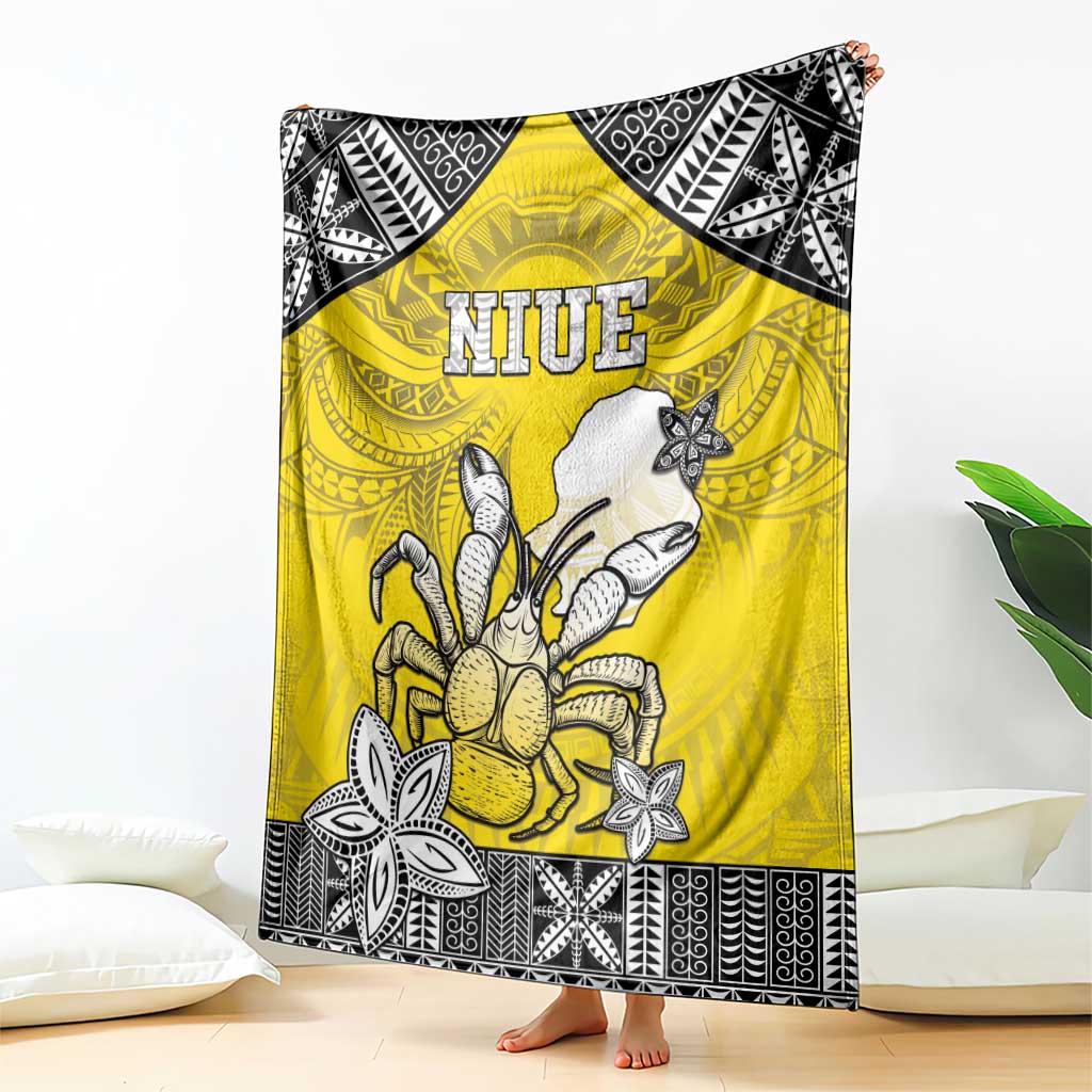 Happy Niue Constitution Day Blanket Niuean Crab Hiapo Pattern Yellow Version LT05 - Polynesian Pride