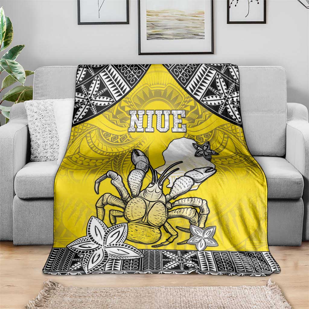 Happy Niue Constitution Day Blanket Niuean Crab Hiapo Pattern Yellow Version LT05 - Polynesian Pride
