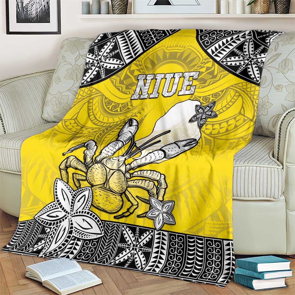 Happy Niue Constitution Day Blanket Niuean Crab Hiapo Pattern Yellow Version LT05 - Polynesian Pride