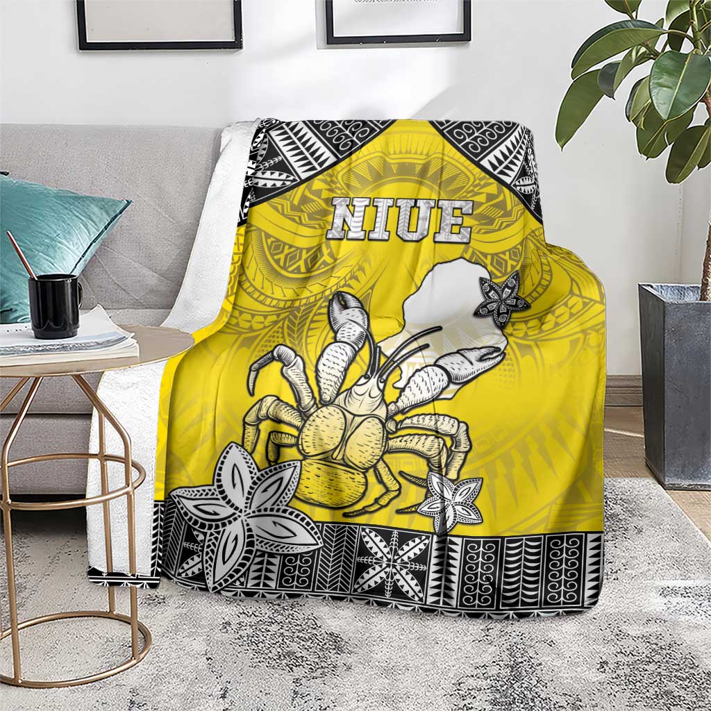Happy Niue Constitution Day Blanket Niuean Crab Hiapo Pattern Yellow Version LT05 - Polynesian Pride