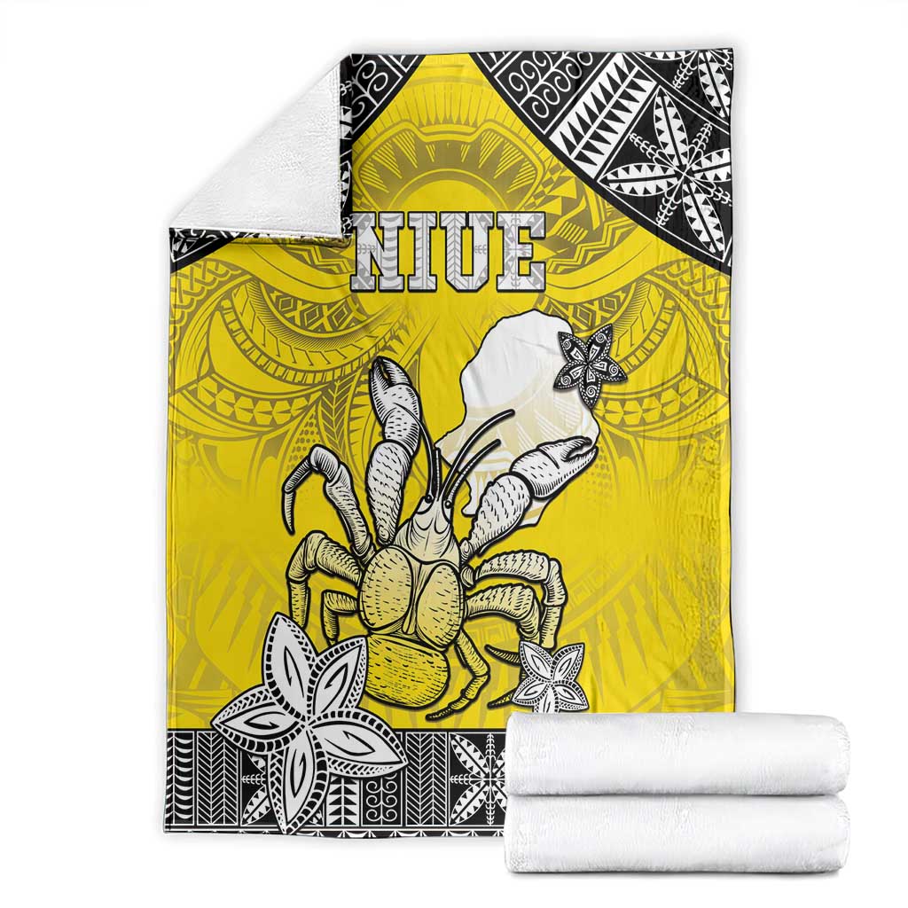 Happy Niue Constitution Day Blanket Niuean Crab Hiapo Pattern Yellow Version LT05 - Polynesian Pride