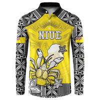 Personalised Happy Niue Constitution Day Button Sweatshirt Niuean Crab Hiapo Pattern Yellow Version LT05 Yellow - Polynesian Pride