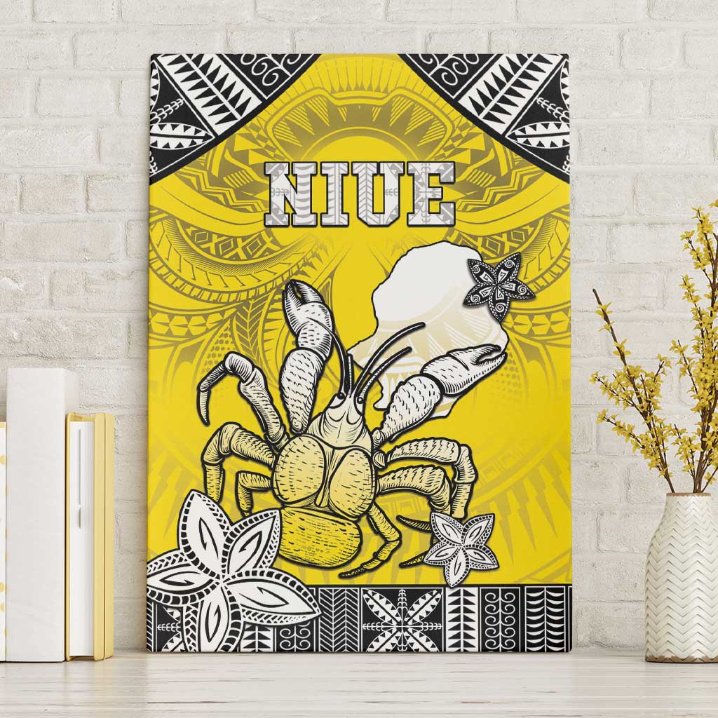 Happy Niue Constitution Day Canvas Wall Art Niuean Crab Hiapo Pattern Yellow Version LT05 Without Frame Yellow - Polynesian Pride