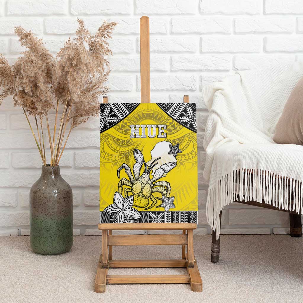 Happy Niue Constitution Day Canvas Wall Art Niuean Crab Hiapo Pattern Yellow Version LT05 - Polynesian Pride