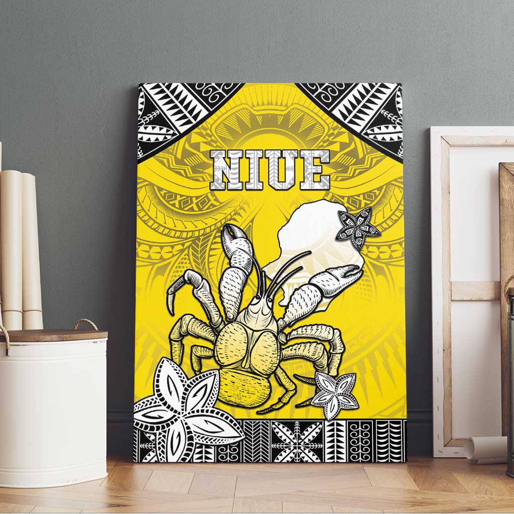 Happy Niue Constitution Day Canvas Wall Art Niuean Crab Hiapo Pattern Yellow Version LT05 - Polynesian Pride