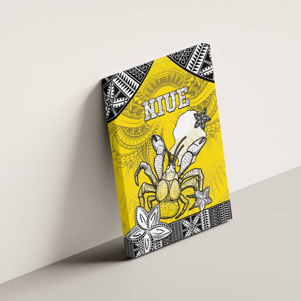 Happy Niue Constitution Day Canvas Wall Art Niuean Crab Hiapo Pattern Yellow Version LT05 - Polynesian Pride