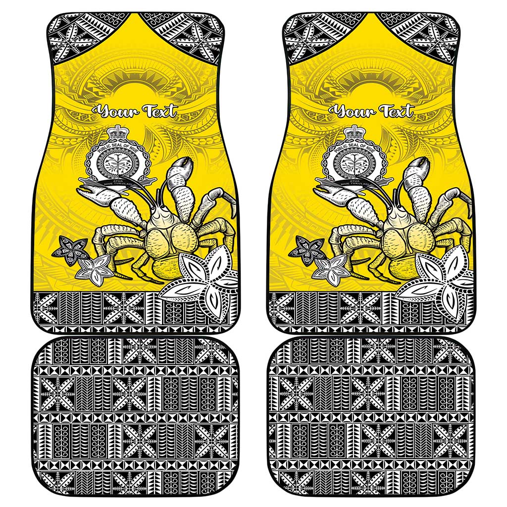 Happy Niue Constitution Day Car Mats Niuean Crab Hiapo Pattern Yellow Version LT05 - Polynesian Pride