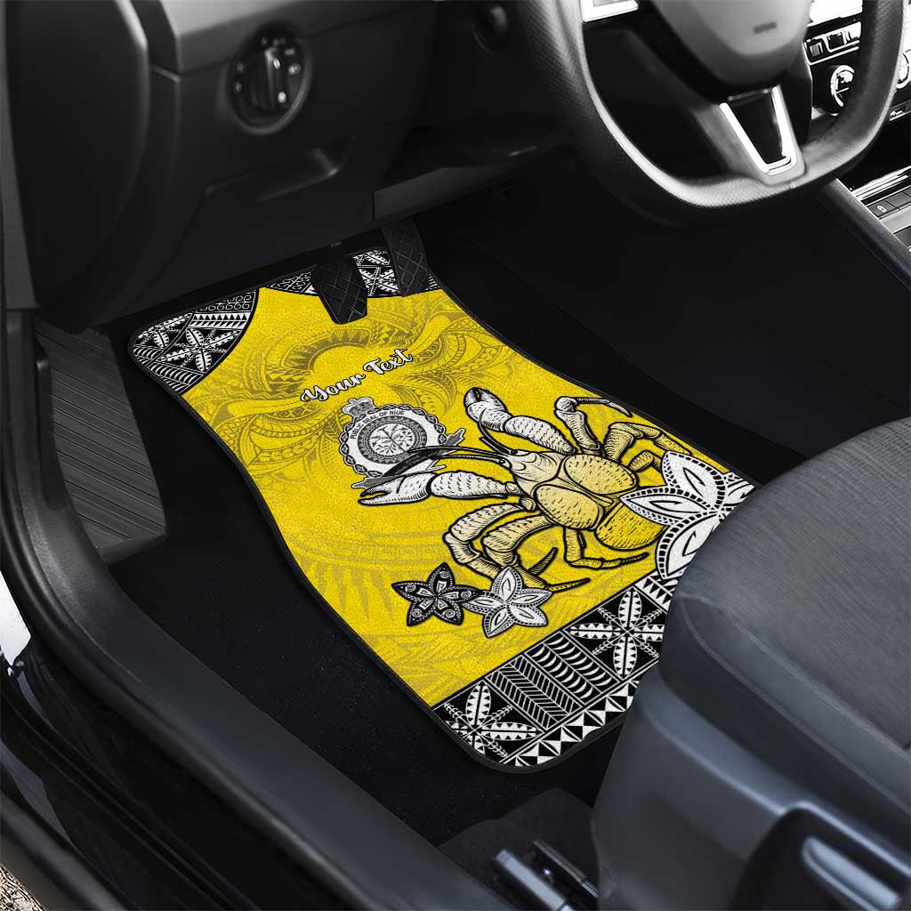 Happy Niue Constitution Day Car Mats Niuean Crab Hiapo Pattern Yellow Version LT05 - Polynesian Pride